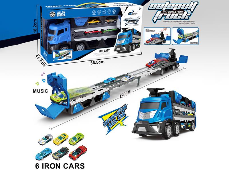 Catapult Deformation Rail Car With Music + 6 Iron Cars