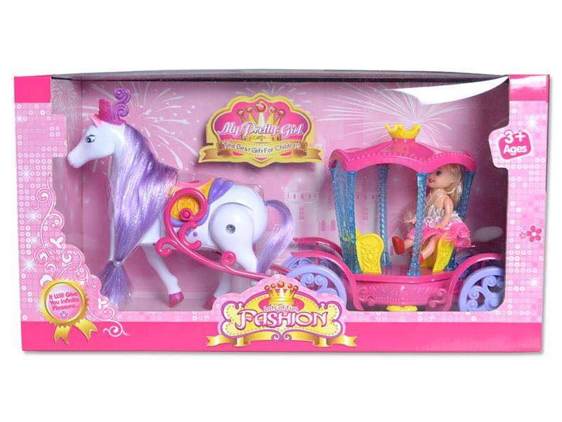 B/O Horse With Music And Light Carriage