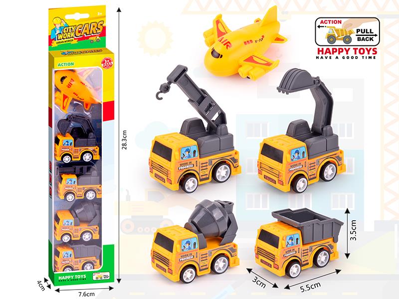 Pull Back Engineering Truck,Airplane 5PCS