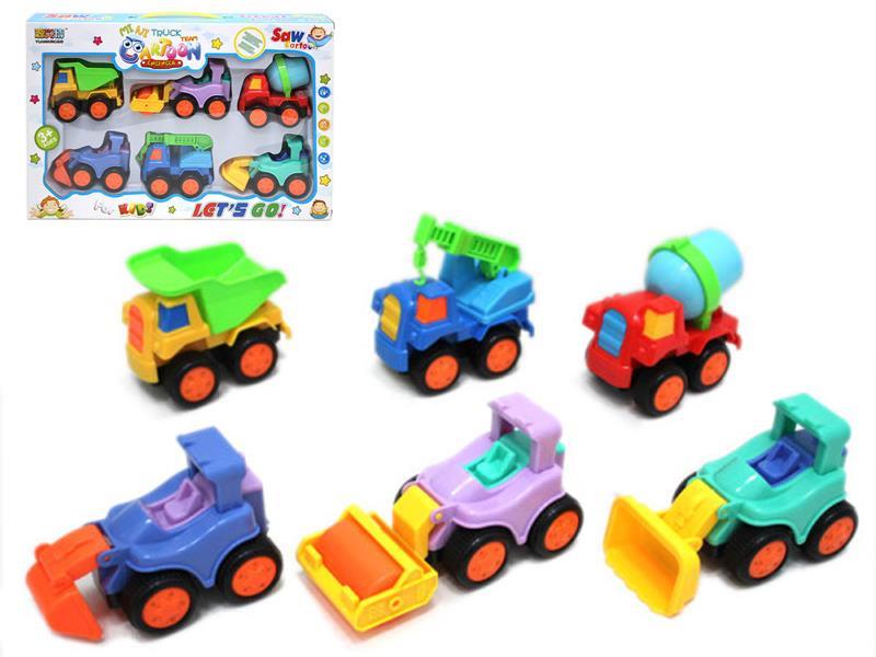 6pcs Solid Color Friction Engineering Truck