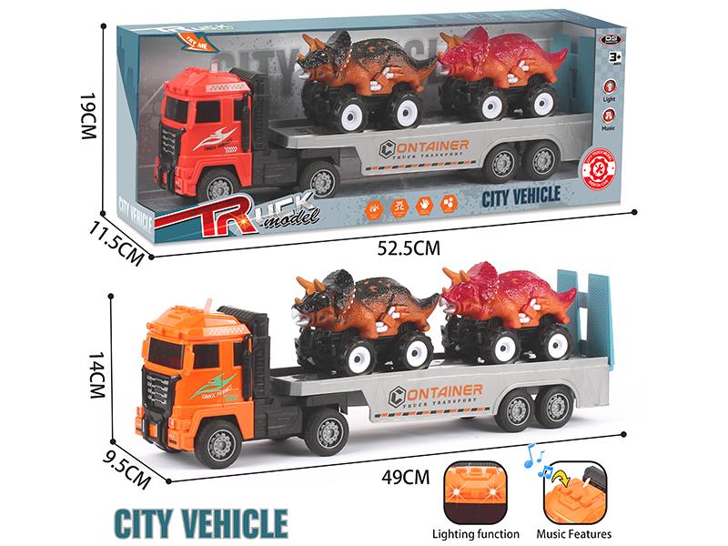 Outsize Friction Trailer With Lights + Friction Triceratops Off-Road Vehicle