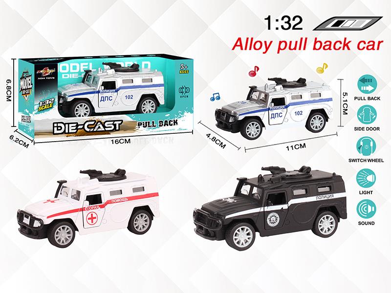1:32 Russian Alloy Open Doors Pull Back Police Car Military Truck With Light And Music,Can Open The Doors