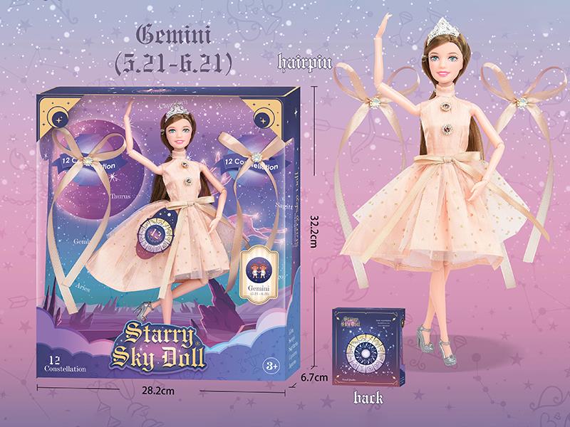 11.5 Inch 12-Joint Constellation Fashion Doll - Gemini(5.21-6.21)With 2 Hairpins, Crown