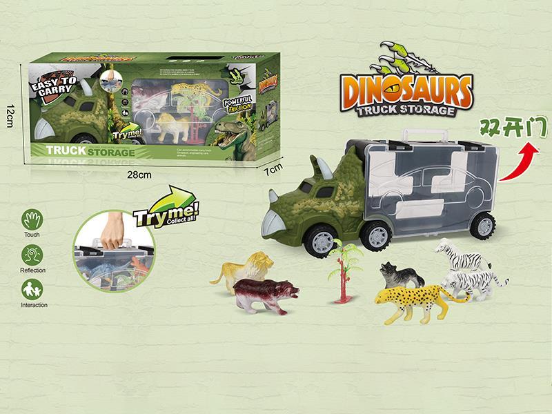 Triceratops Slide Transport Vehicle With 6 Animals ,1  Tree