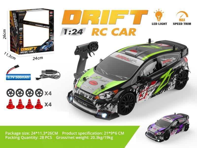 1:24 Semi-Scale Drift Ford Remote Control Car - Green/Purple