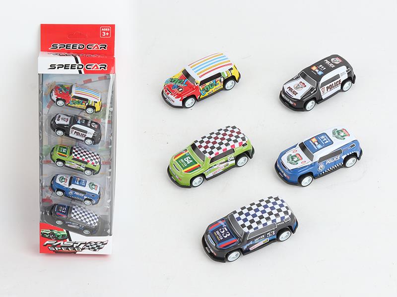 5pcs Pull Back Iron Car(Race Car,Police Car)
