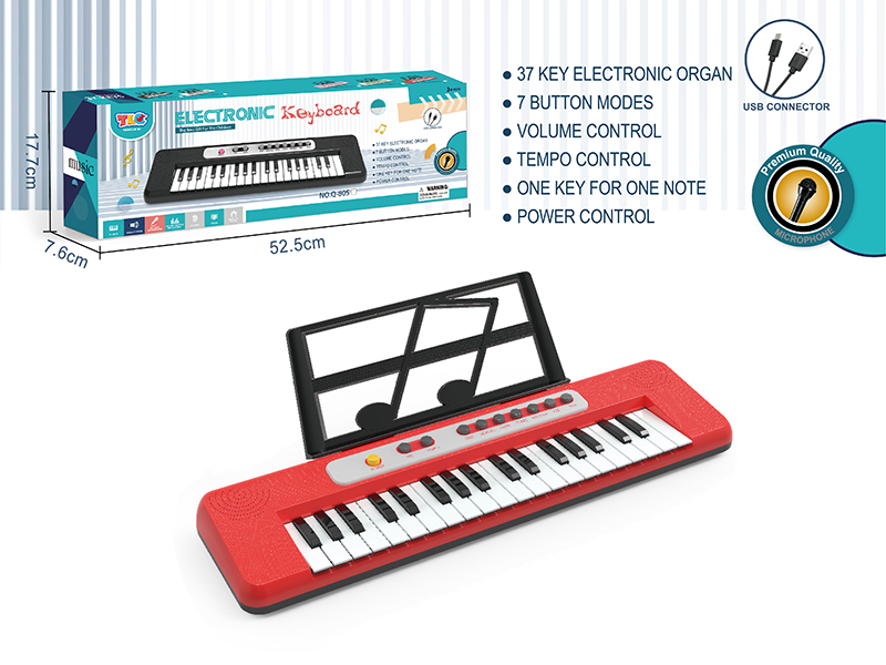37-Key Multifunctional Electronic Organ(Red)With TypeC Connector, With Music Stand
