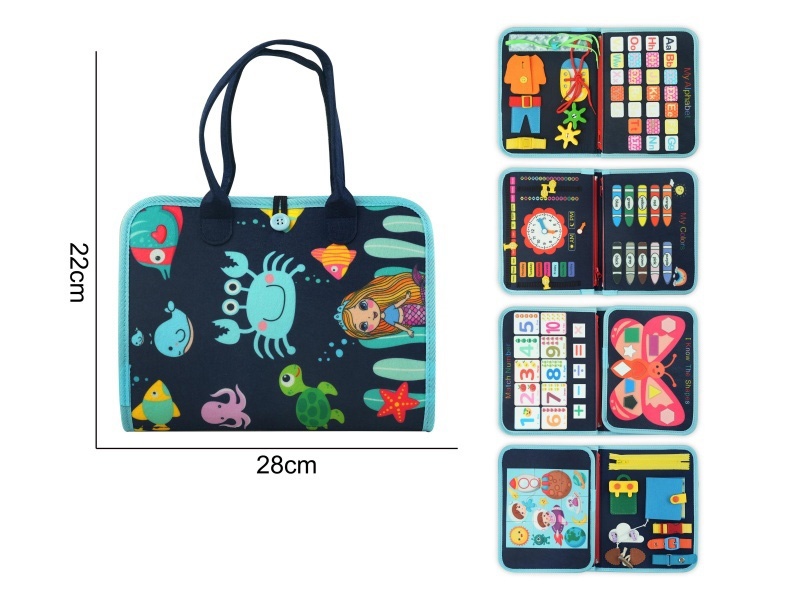 Montessori Early Childhood Education And Intelligence - A 5-Page Deep Blue Dinosaur Busy Book On Felt