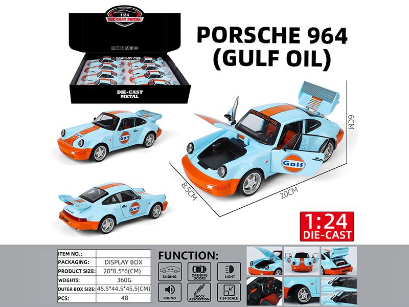 1:24 Porsche 964(Gulf Oil)Alloy Car Model(4 Door Opening, Pull Back, Sound And Lights)