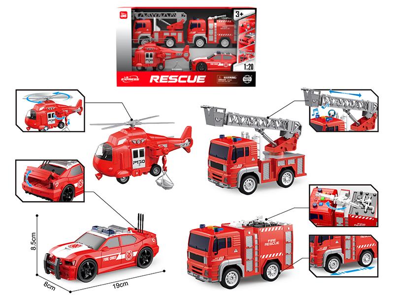 1:20 Friction Fire Engine Set(Sound & Lights)