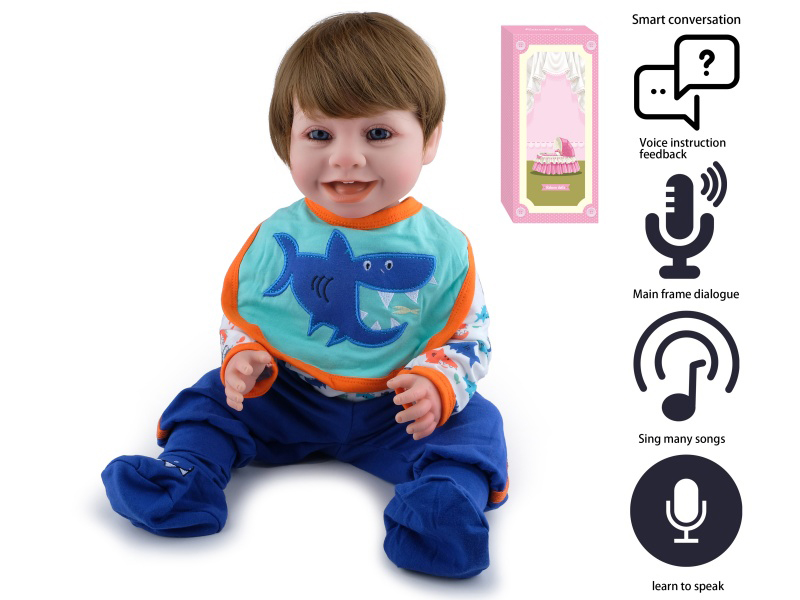 55cm Soft Plastic Reborn Doll(Wig Sheath) With Feeding-Bottle, Magnetic Pacifier, Diaper, Birth Card With Smart Conversation, Recording Functions