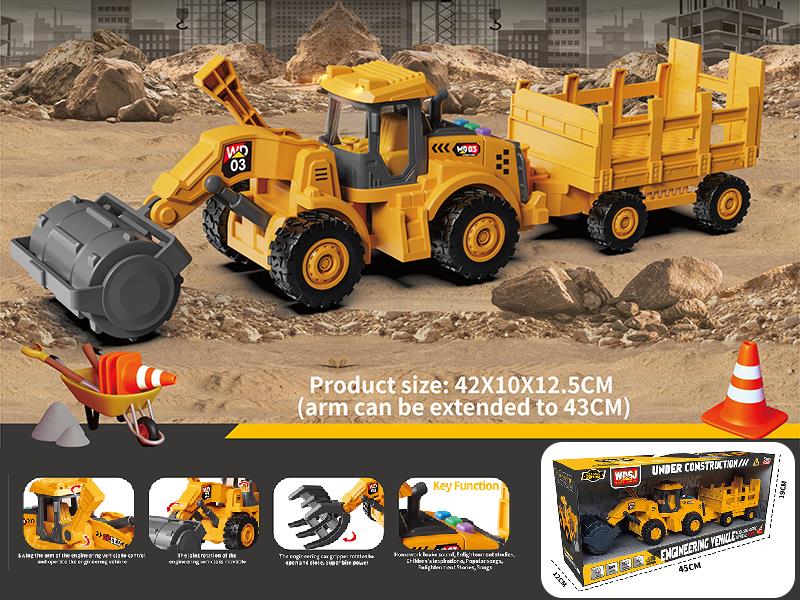 1:16 Friction Road Roller With Sound And Lights + Bucket Car