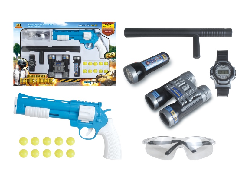 Glasses + Gun(With Blow Molding Bullet) + Watch + Spontoon + Telescope + Flashlight