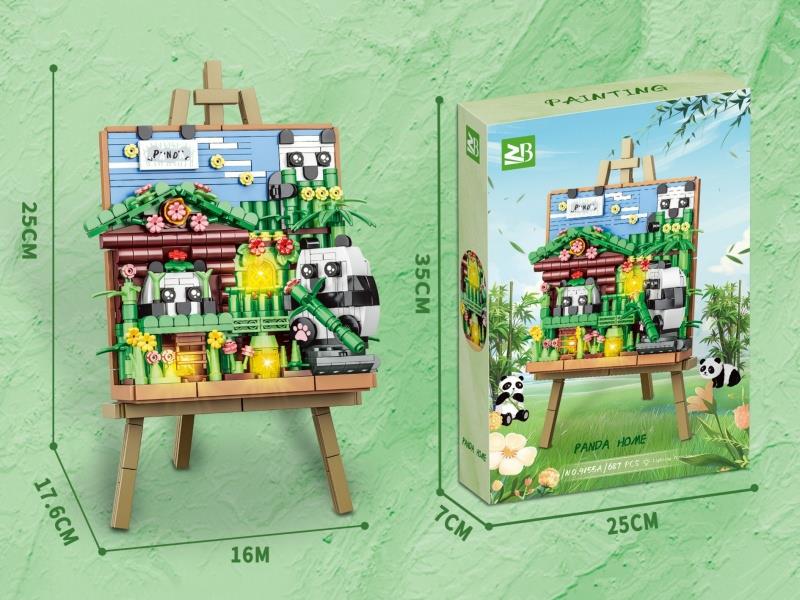 Building Blocks: Panda Home With Light 687 Pieces