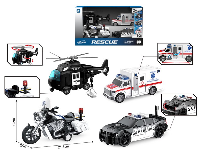 1:20 Friction Police Car Set(Sound & Lights)