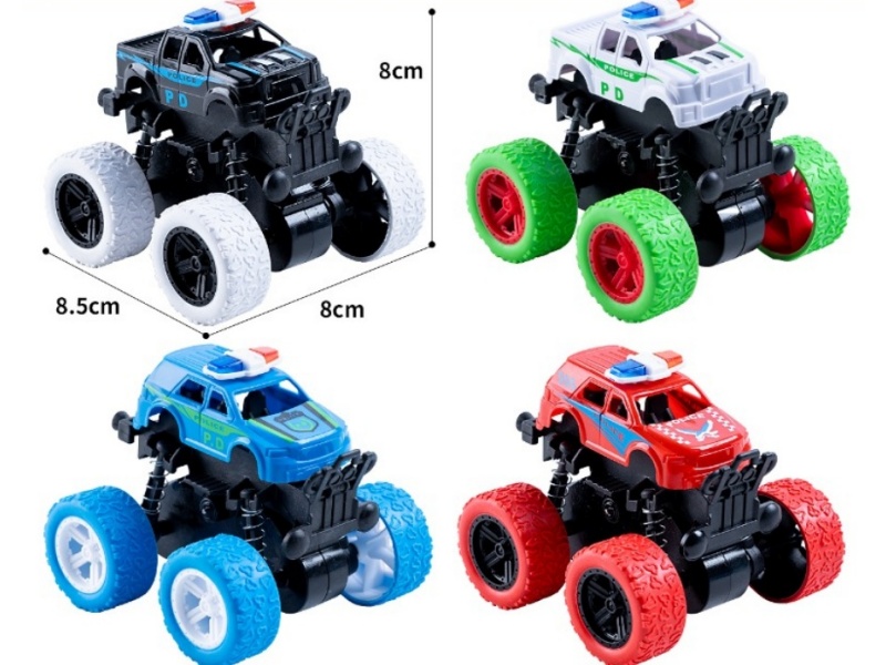 Friction Stunt Four-Wheel Drive Police Car In Real Color (12 Pieces Per Pack)