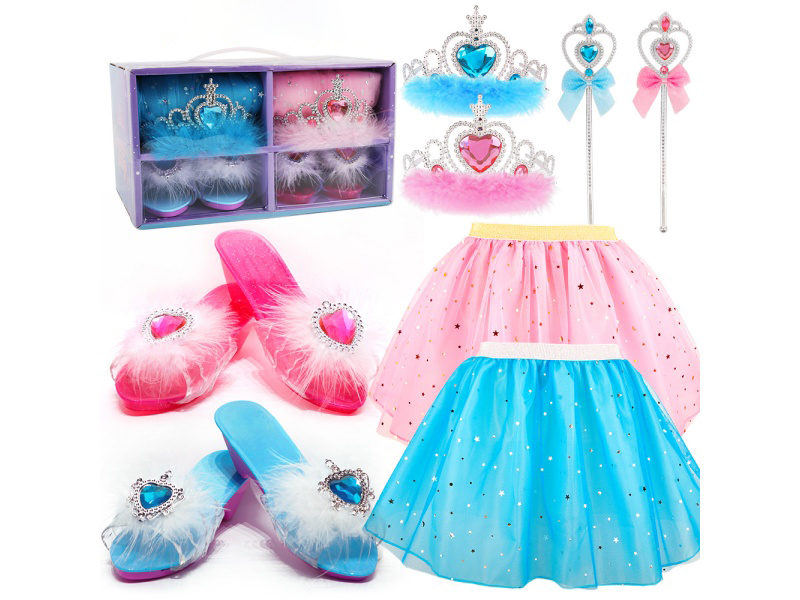2 Princess Dresses +2 Pairs Of Princess Shoes Set