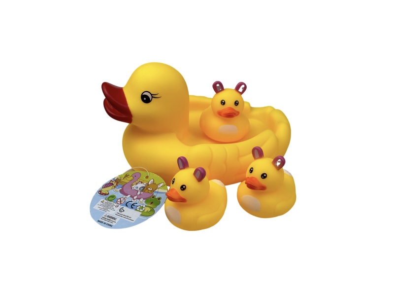 A Large Female Duck Playing In The Bathroom With A Rabbit-Headed Duck