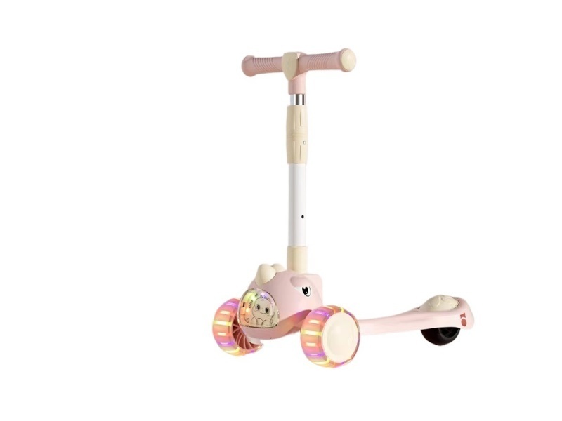 Children'S Scooter, One-Click Folding, Widened Flashing Wheels With Music And Lights