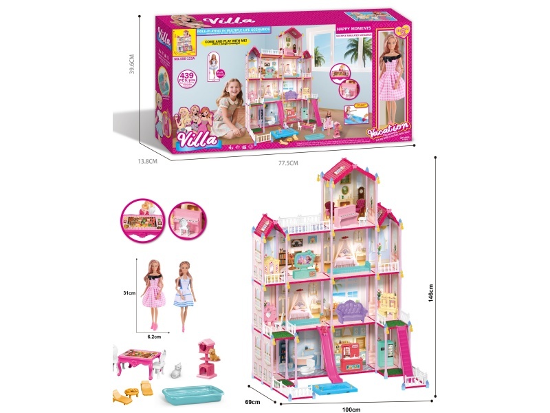 11-Inch Barbie Doll Diy Assembly Villa Playhouse Castle Toys 439 Pieces Windowed Large Gift Box