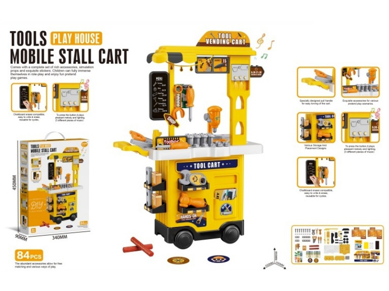 Two-In-One Tool Table Trolley With Lighting, Music And Writing Board (84Pcs)