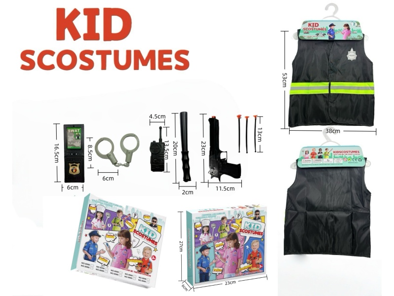 Diy Clothing Role-Playing Police Reflective Vest + 8-Piece Set (Thickened Style) (Color Box Style) Black