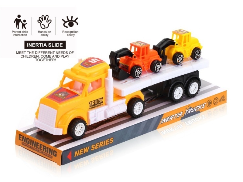 An Inertial American Trailer Is Carrying Two Engineering Vehicles