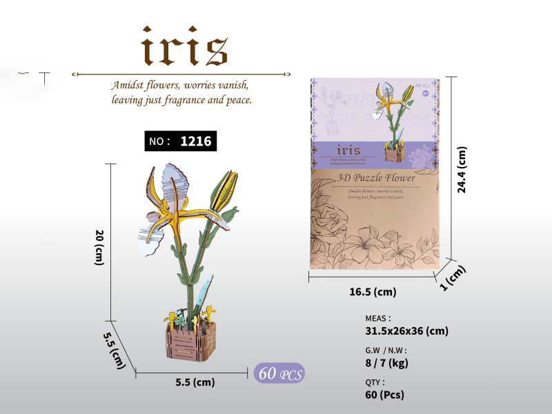 Diy 3D Wooden/Wooden Flower/Assembly Flower/Wooden Assembly Model Flower/Iris Flower