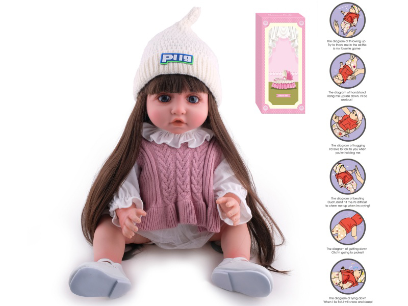 55cm Soft Plastic Reborn Doll(Wig Sheath) With Feeding-Bottle, Magnetic Pacifier, Diaper, Birth Card, With Gravity-Sensing Sound-Emitting Function