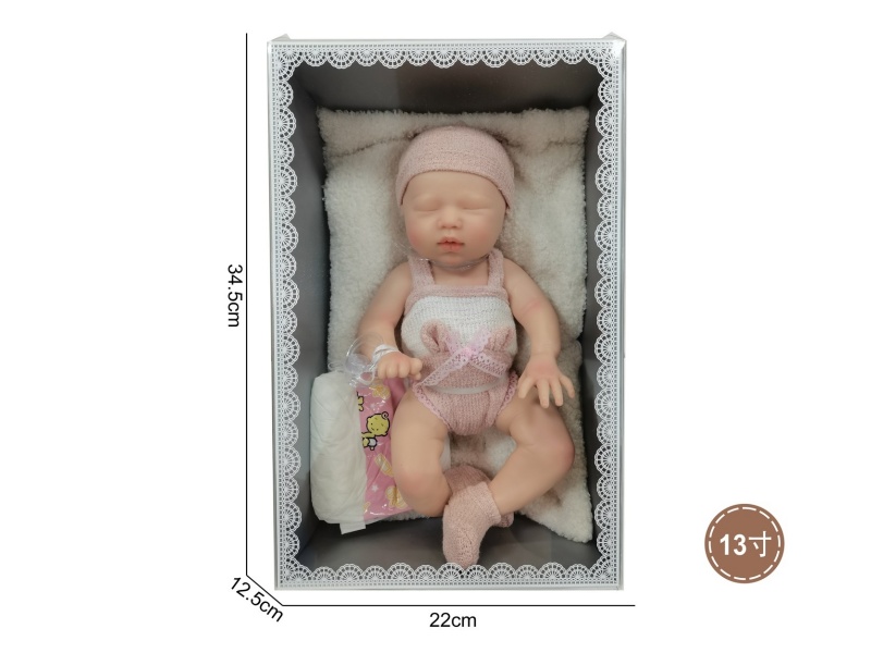 13-Inch Solid Silicone Baby Doll With Squinting Eyes, Pillow/Pacifier/Diaper (For Girls)