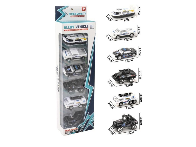 6 Pieces Of Sliding Police Car Alloy Vehicle