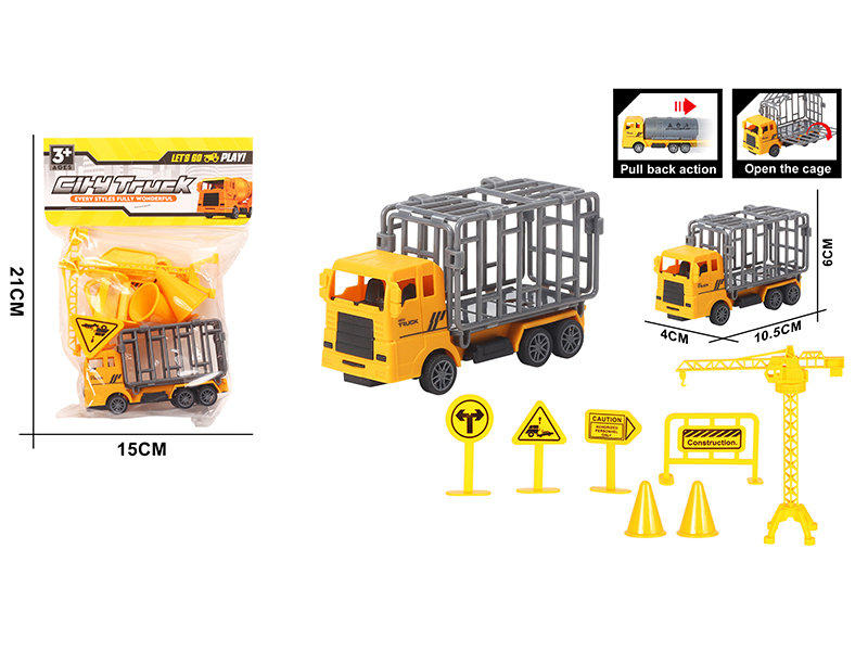 Pull Back Engineering Truck 1pcs + Guidepost Accessories 7pcs