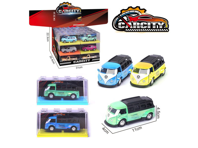1:36 Colorful Rebound Alloy Bus Volkswagen Bus With A Mix Of Yellow, Blue And Green Colors