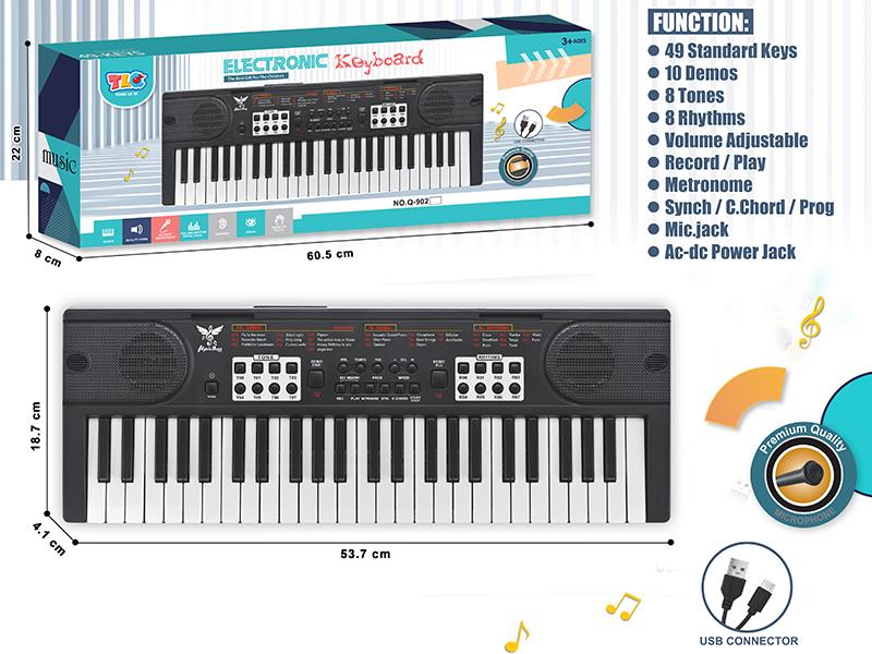 49-Key Multifunctional Electronic Organ With Microphone, USB Cable(Black)