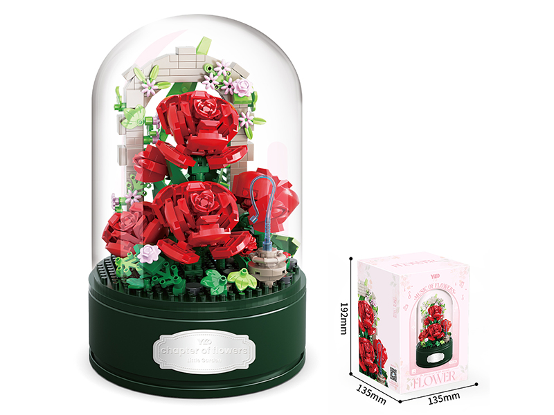 Rose Music Box Building Blocks(Transparent Cover + Rotating Musical Base)574pcs