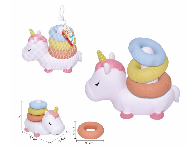 Soft Rubber Unicorn Stacking Ring Toy 4pcs