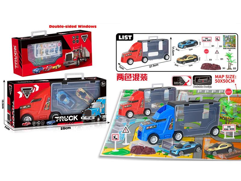 Storage Truck With 2 Alloy Cars, Map, Guidepost, Stone, Tree
