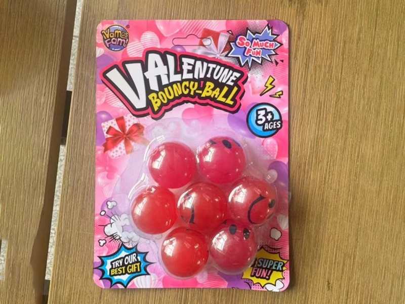 Bounce Ball 32Mm 7 Plastic, Valentine'S Day Theme, Red Smiley Face