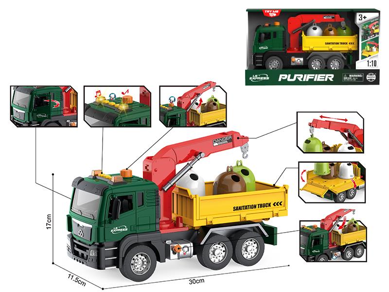 1:10 Friction Garbage Truck(Open Door, Sound, Light, Pump)