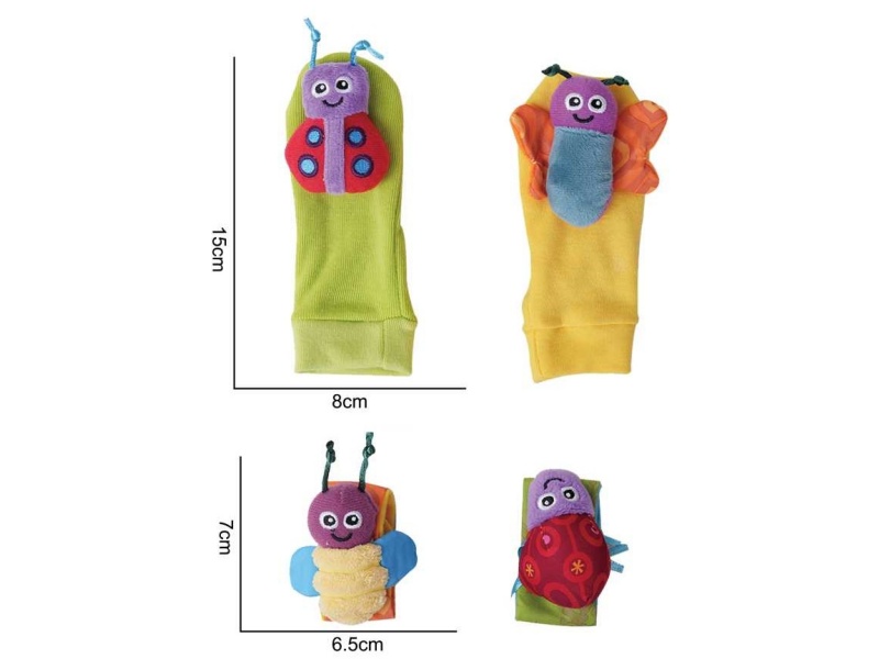 A Four-Piece Plush Toy Set Of Green And Orange Bees