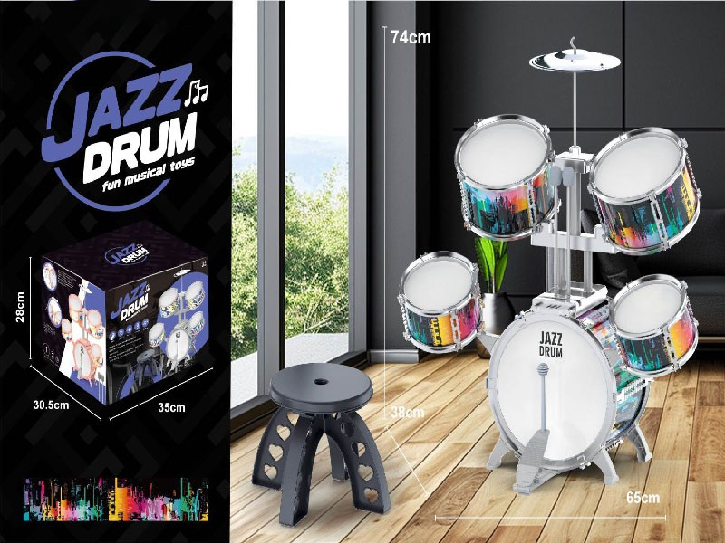 5 Drums, 1 Cymbal, Electroplated Ring, Iridescent Hoop + Stool (Drum 1+ Drum 3, Drum 2+ Drum 4)