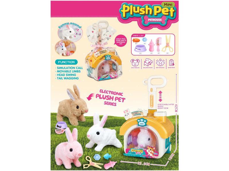Electric Plush Small Rabbit + Stroller +1 Hairpin, T-Shaped Baby Bottle + Dog Bowl + Comb + Radish + Scissors + A Sticker