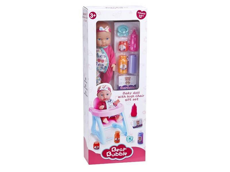 12" Blow Molding Doll + High Chair + Accessories
