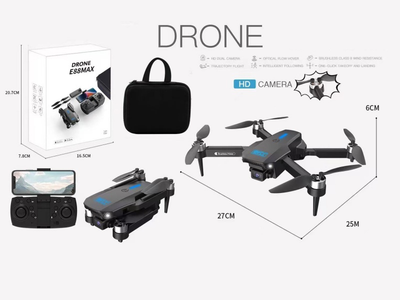 2.4G Remote Control Fold Drone With Dual Cameras(480P), Optical Flow, Brushless Motor