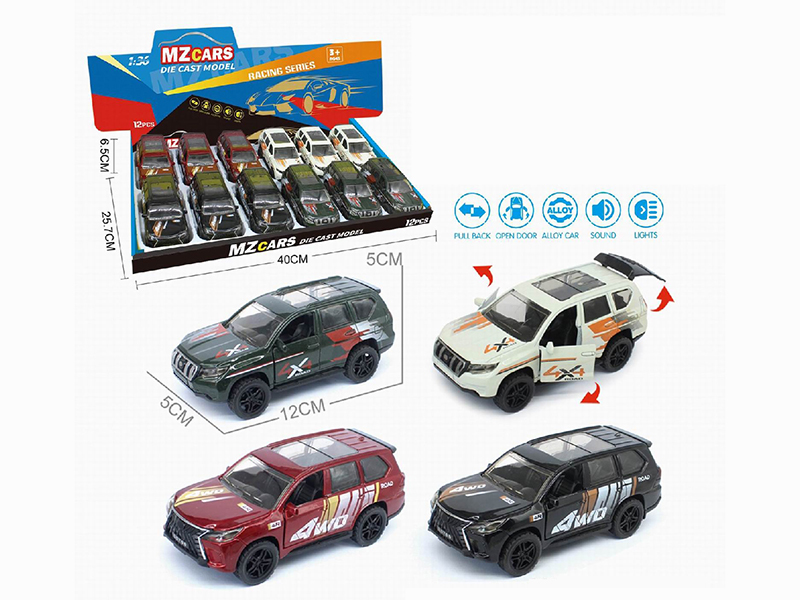 1:36 Pull Back Alloy Off-Road Vehicle(3 Doors Can Open)(Pad Printing)(With Sound And Lights) 12pcs