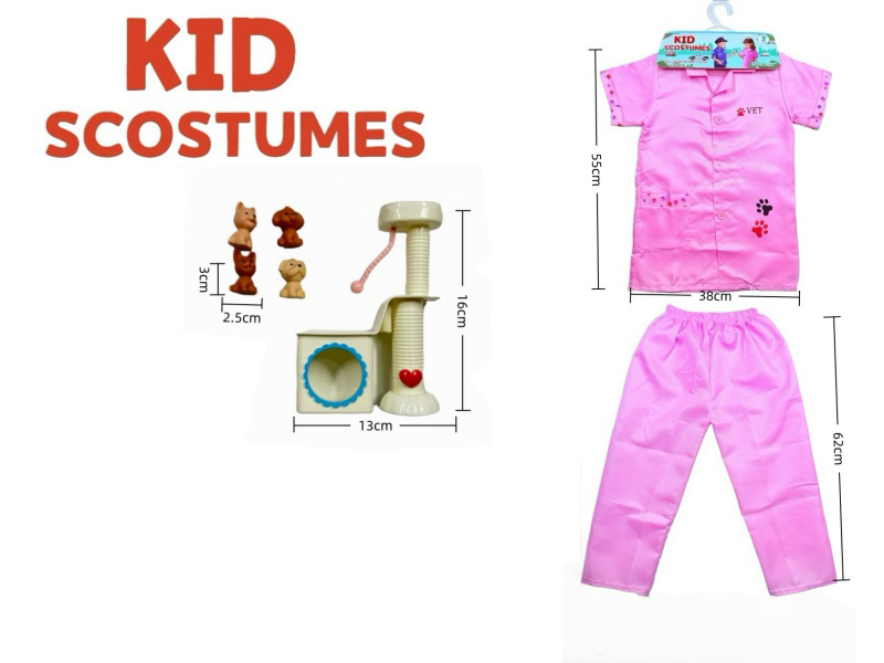 Diy Clothing Role-Playing Pet Doctor Top + Pants + 5-Piece Set (Thickened Style) In Pink