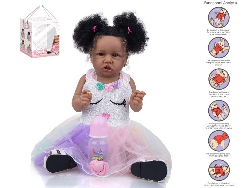 58Cm Rebirth Doll High-Fidelity Baby Doll (Ordinary Pp Car Hair) With A Milk Bottle, Magnetic Pacifier, Diaper, Birth Card, Shoes, And Gravity Sensing Sound Function