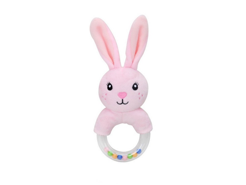 Baby Soothing Pink Rabbit Plush Hand-Cranked Ring