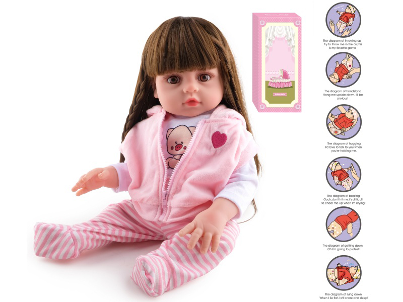 45cm Soft Plastic Reborn Doll(Wig Sheath)With Feeding-Bottle, Magnetic Pacifier, Diaper, Birth Card, With Gravity Sensing Function