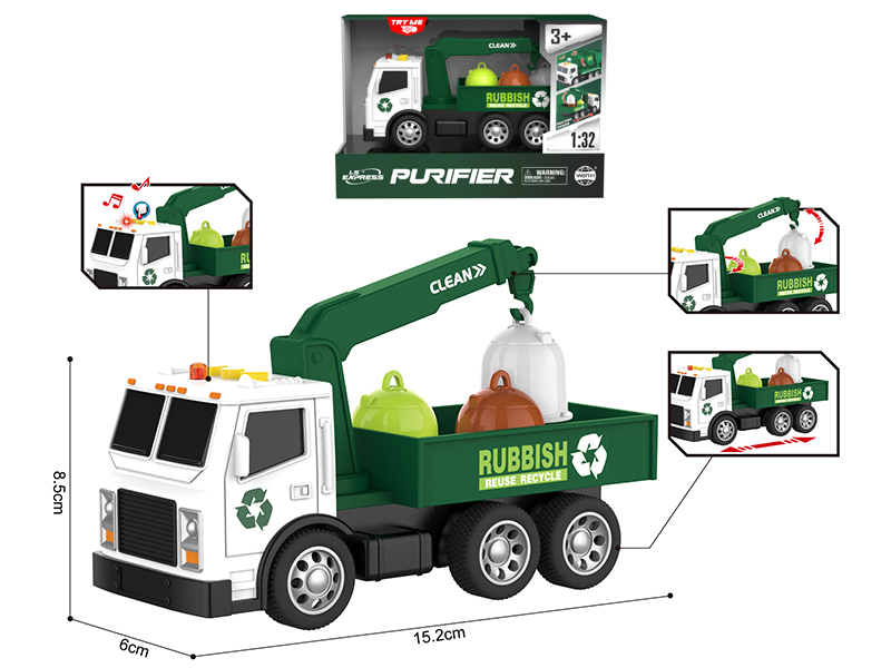 1:32 Friction Lift Type Garbage Truck(Green)(Sound & Lights)